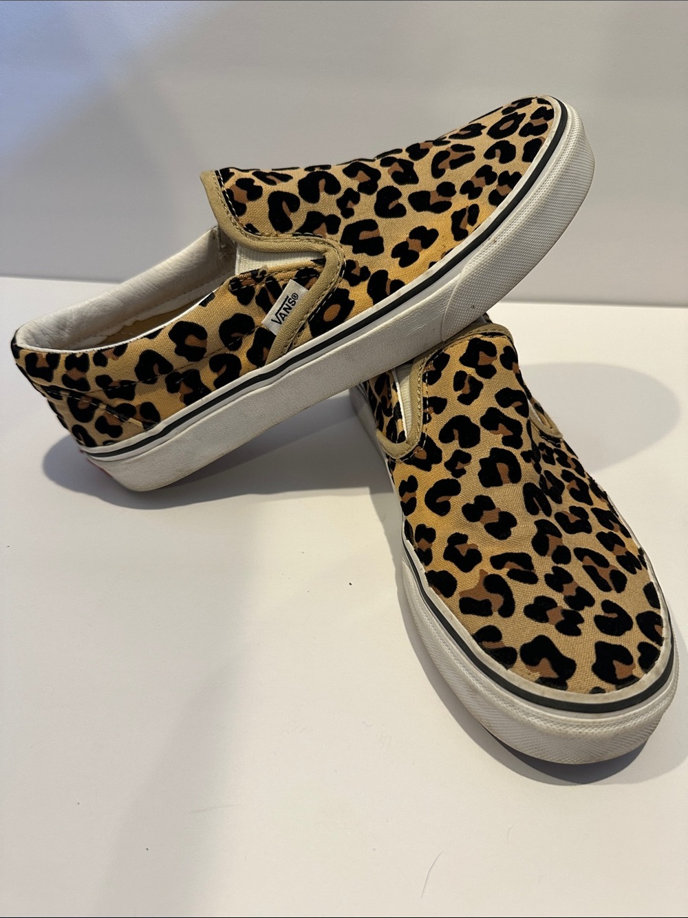 Vans Leopard Print Slip-On Sneakers in Tan and Black